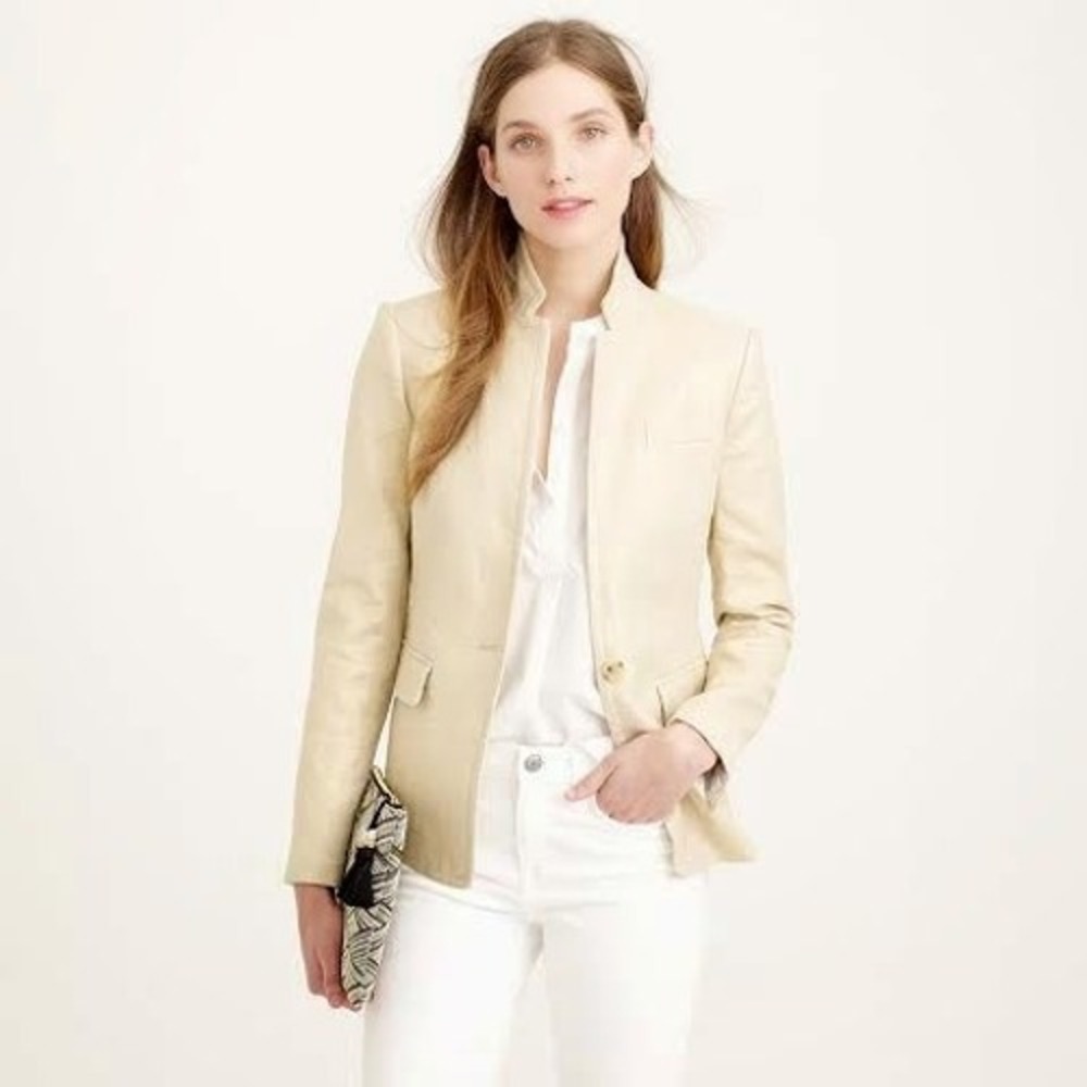 J.Crew Regent Blazer Womens Sz 2 Gold Metallic Linen Cotton Blend One Button